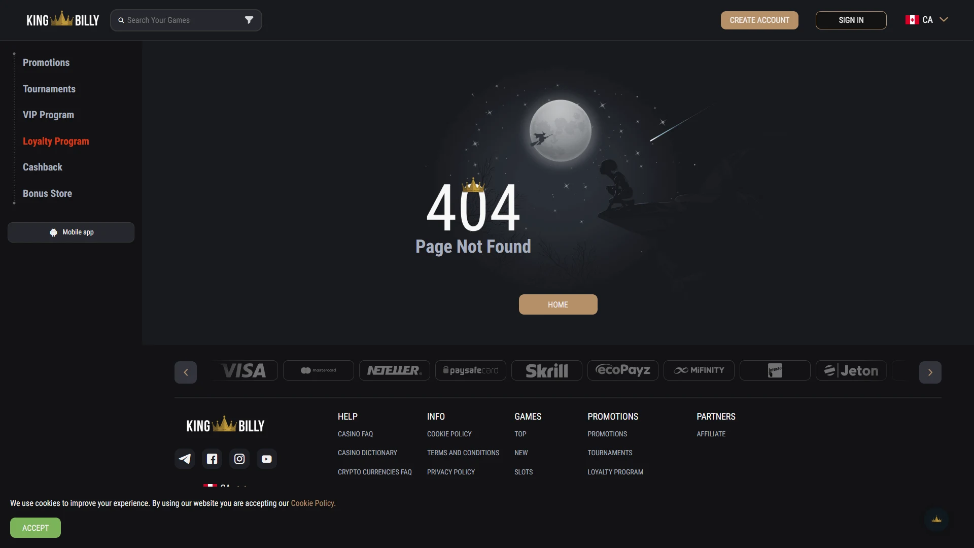 King Billy payment methods