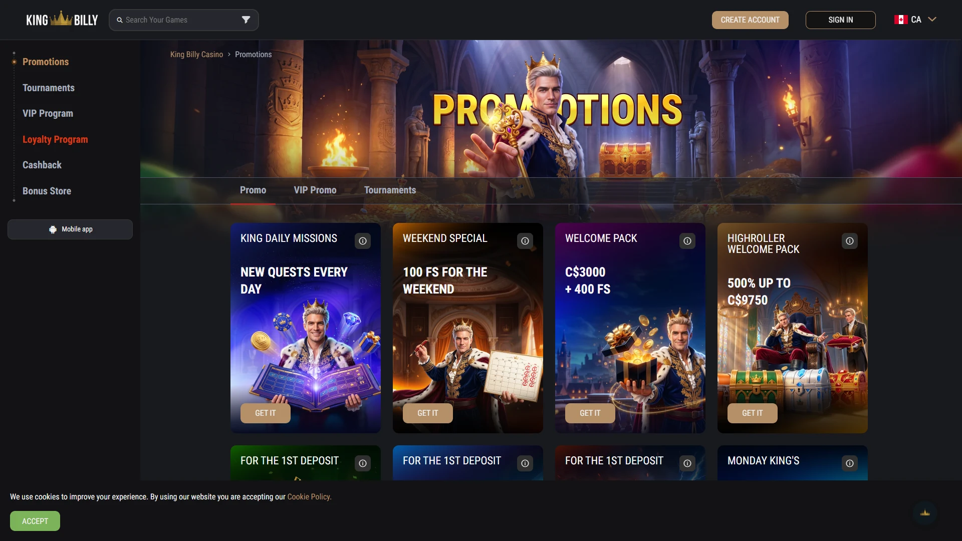 King Billy promotions page